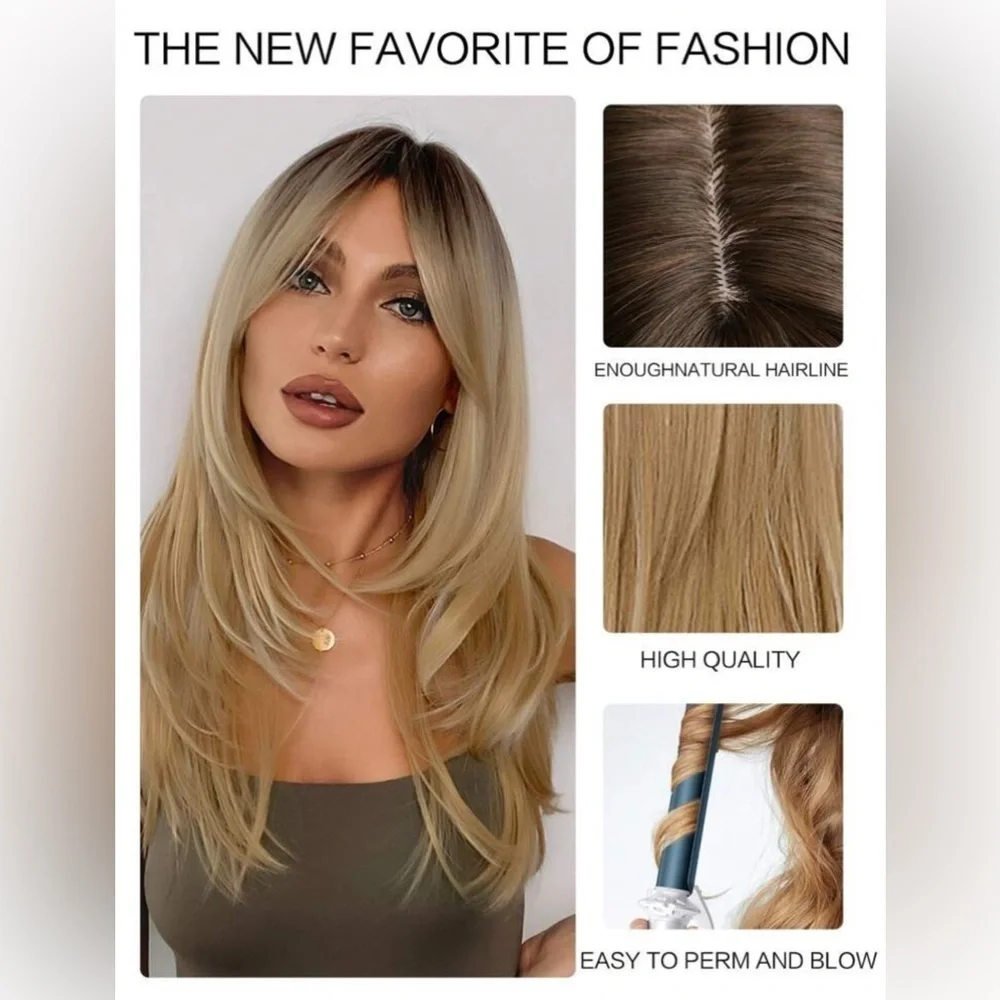 20 In Layered Dark roots Blonde Side Bangs Wig